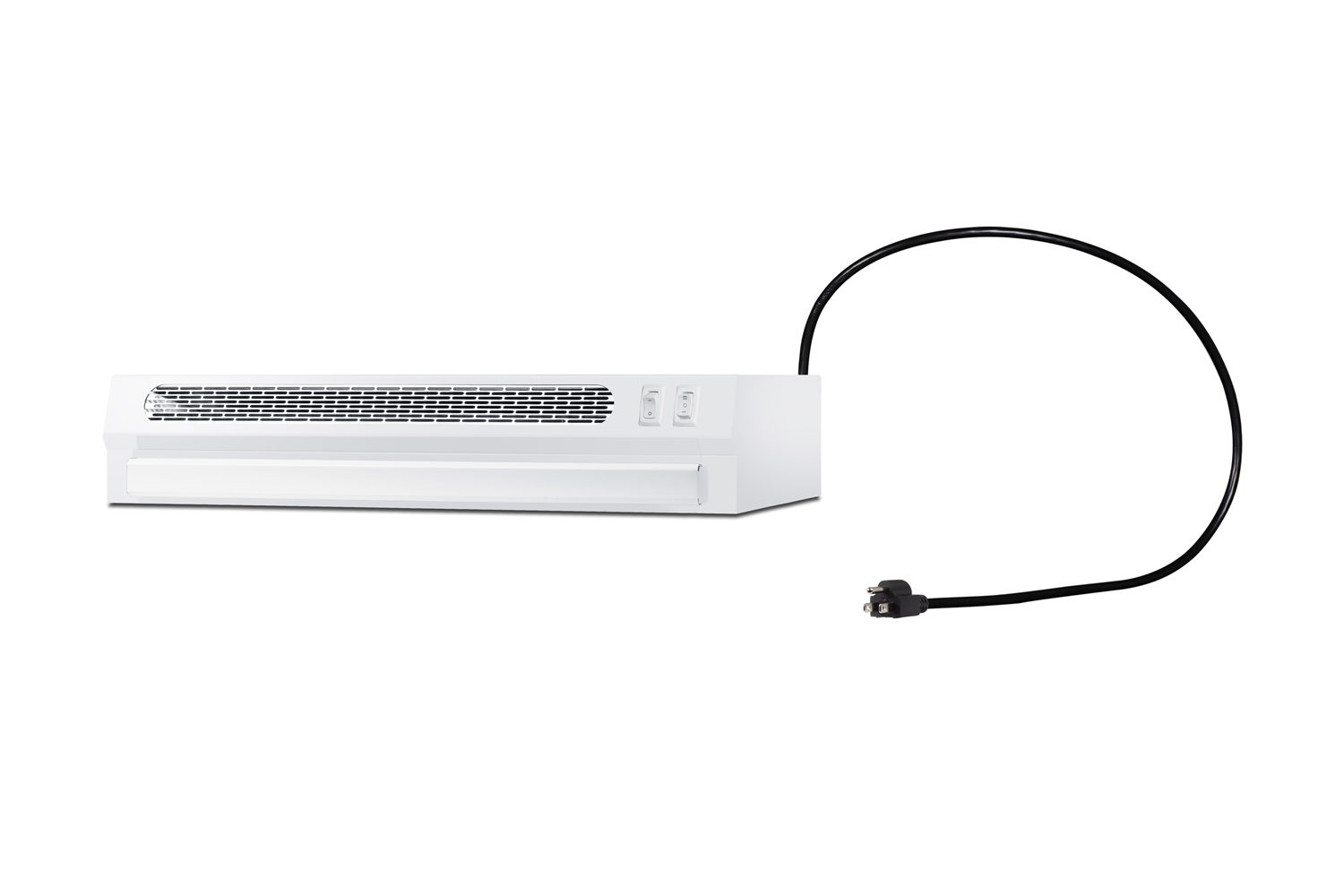 20 inch wide under cabinet retractable range hood for ductless use in white, made in the USA with power cord included